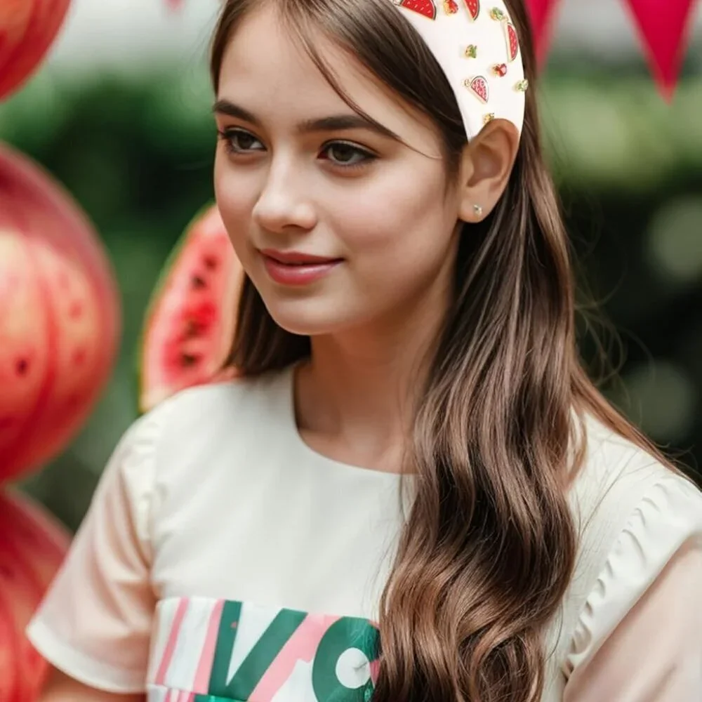 Watermelon Headband Crystal Rhinestones Summer Fruit Hair Accessory for Women